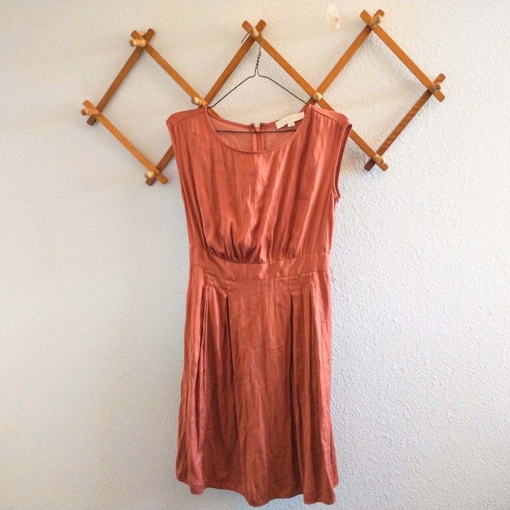 LOFT Satin Orange/ Terracotta Flowy Dress